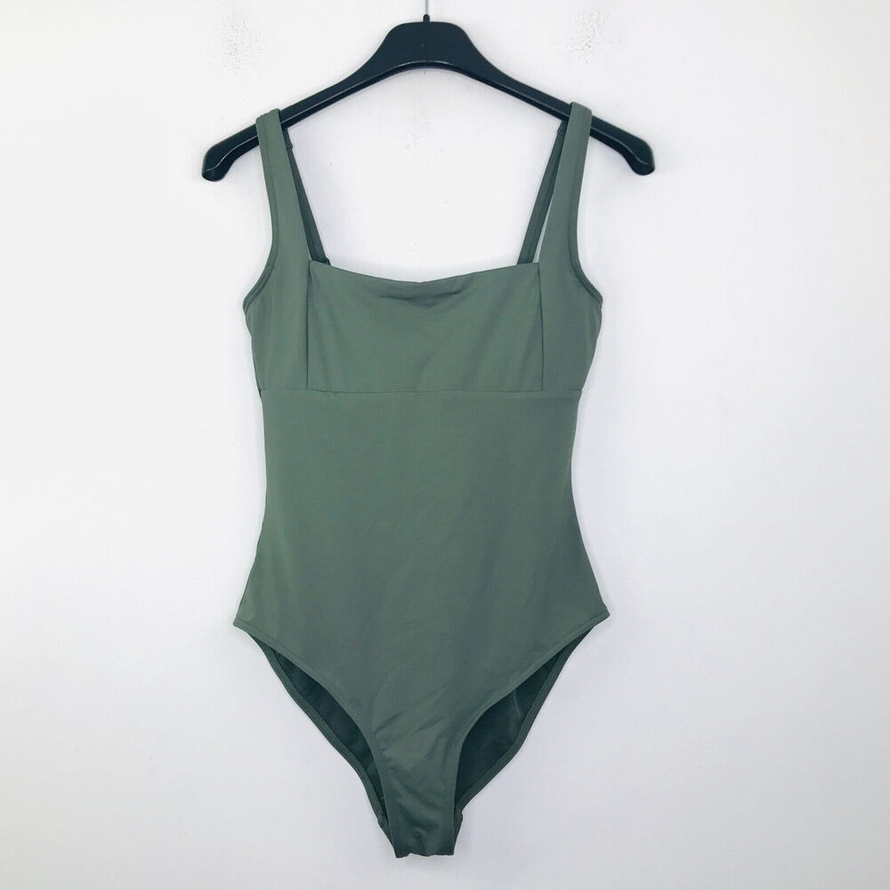 Sea Level Swim Women's 6 Swimsuit Green Solid Square Neck One-Piece Padded BR26